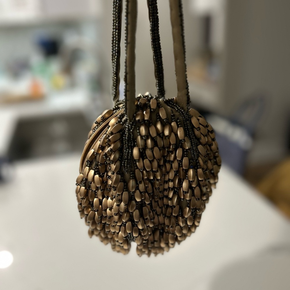 Rare & Unique Gold Beaded Evening Mini Bag – Fits on Wrist